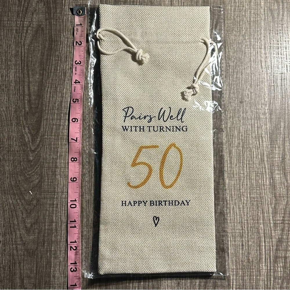 50th Birthday Wine Bag Cream With Gold And Black Text Easy Gift Idea NEW - Picture 5 of 6